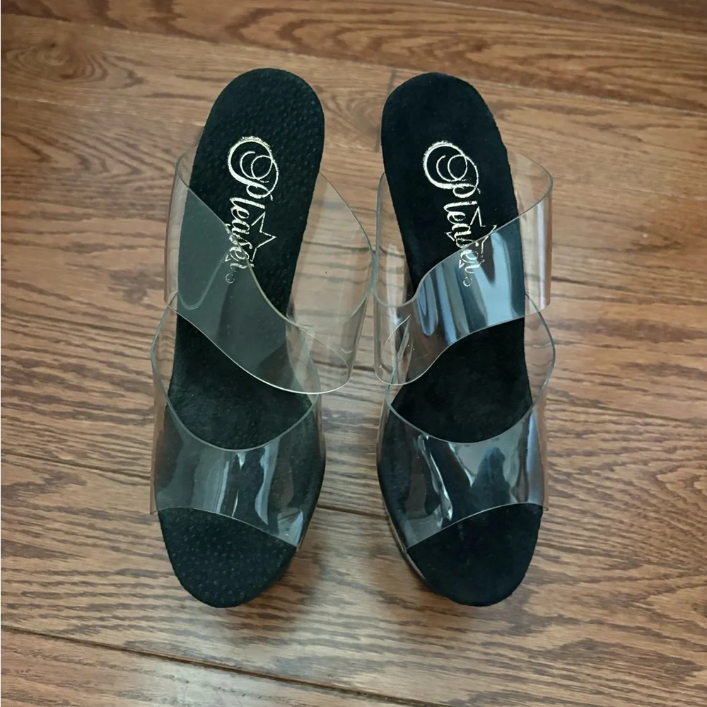 Pleaser clear and Black Platform Heels size 5 womens - Picture 3 of 4